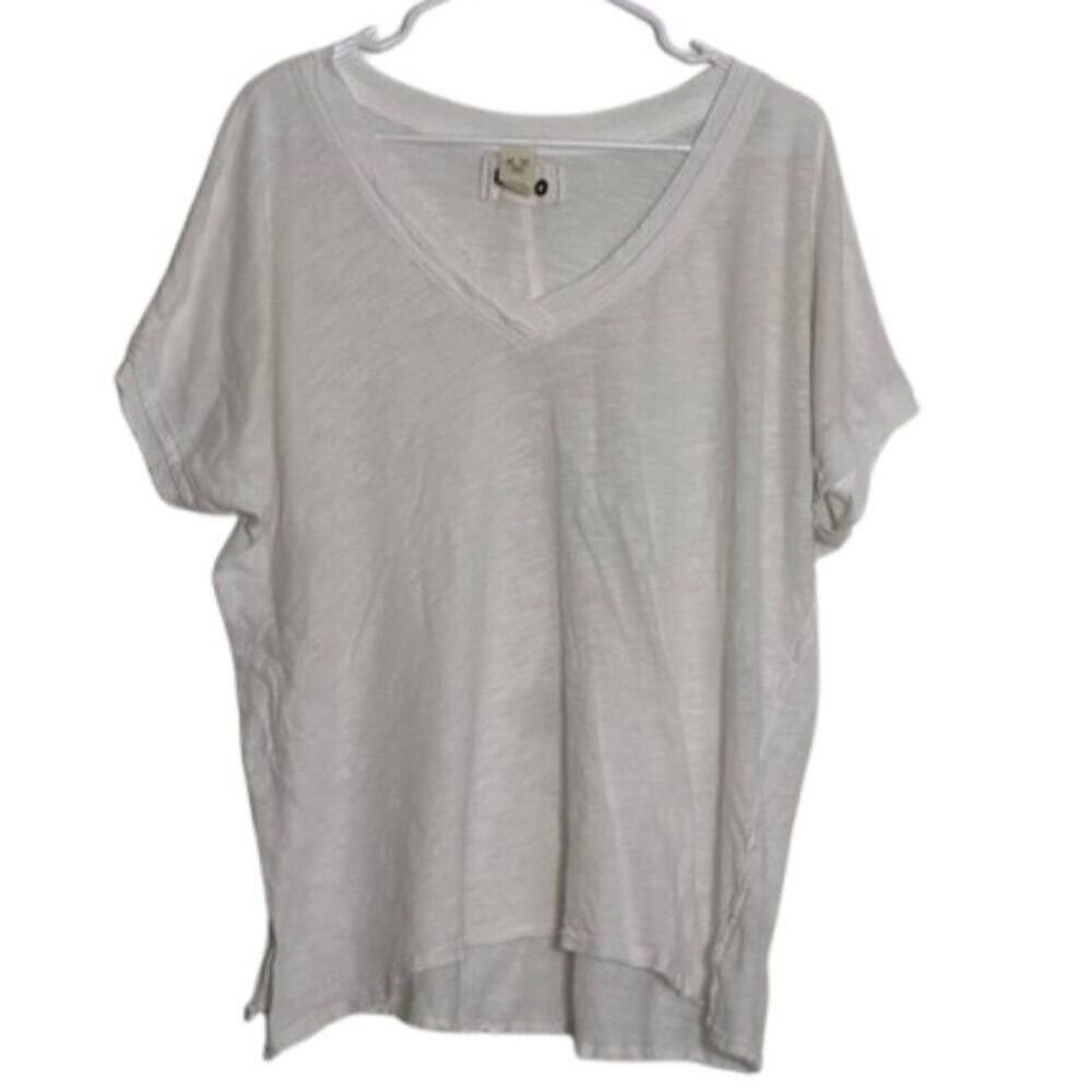We The Free Take Me Tee Linen Size Large Relaxed V-neck Oversized Festival White